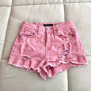 High waisted pink denim shorts